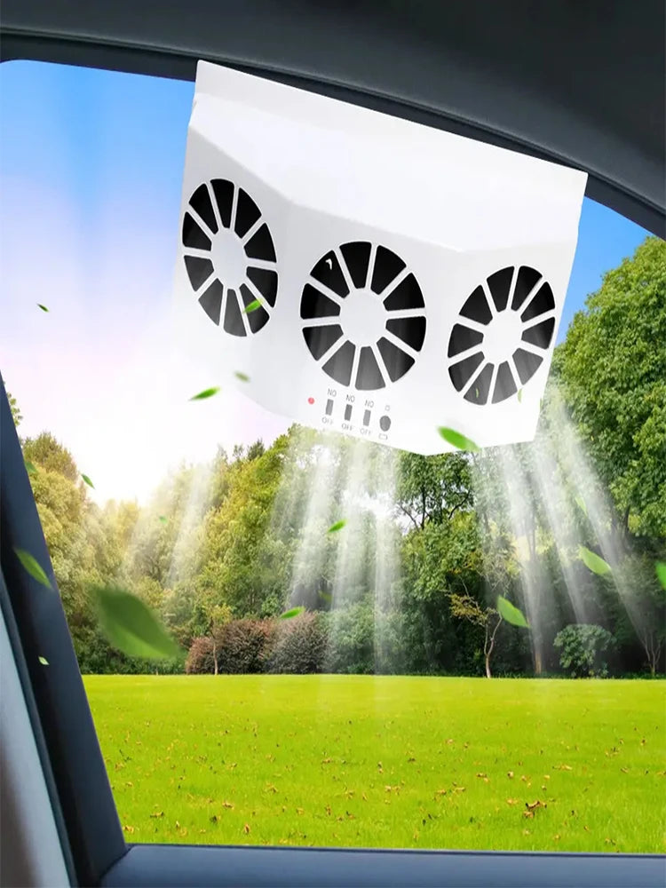 Summer solar-powered dual-fan car window windshield car ventilation outlet ventilation cooling air conditioning exhaust