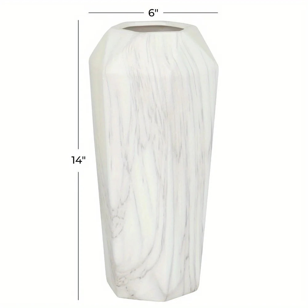 14 Inch Faux Marble White Ceramic Vase for Home Decor