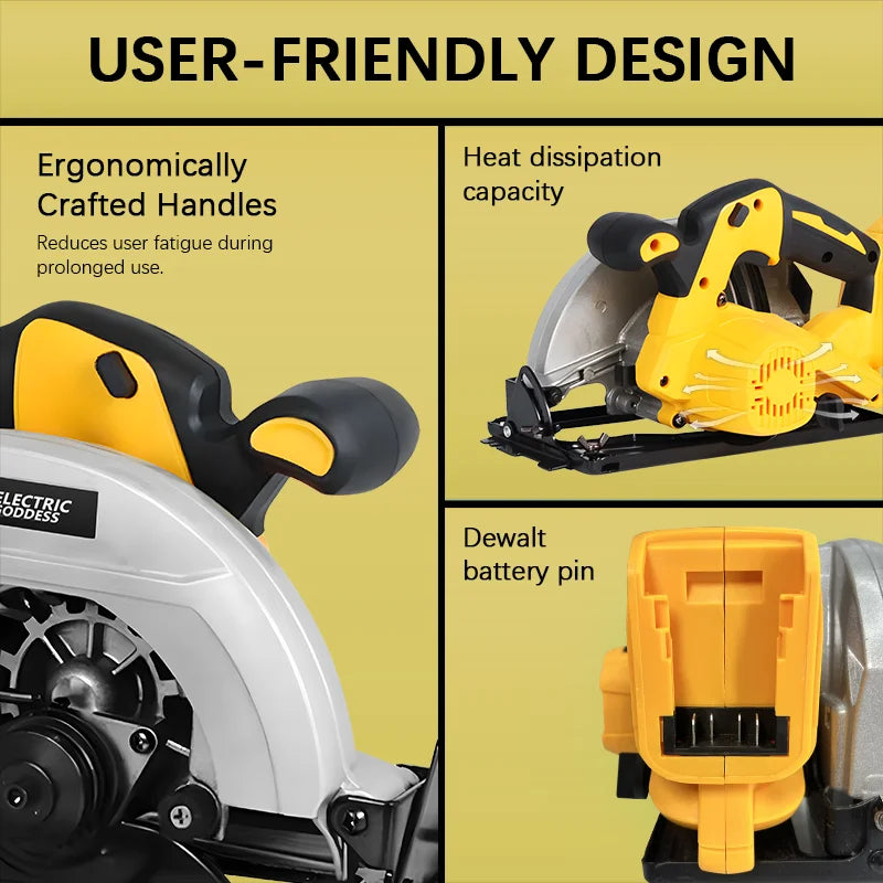 7-inch Cordless Circular Saw 5000rpm Brushless Woodworking Saw 45-degree Cutting Angle Adjustment For Dewalt 20V Battery Pin