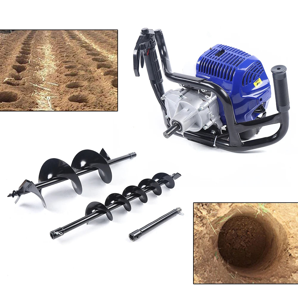 52CC 2-Stroke Gas Powered Post Hole Digger with 4/8" Earth Auger Bit and 12" Rod Air-cooled Single-cylinder