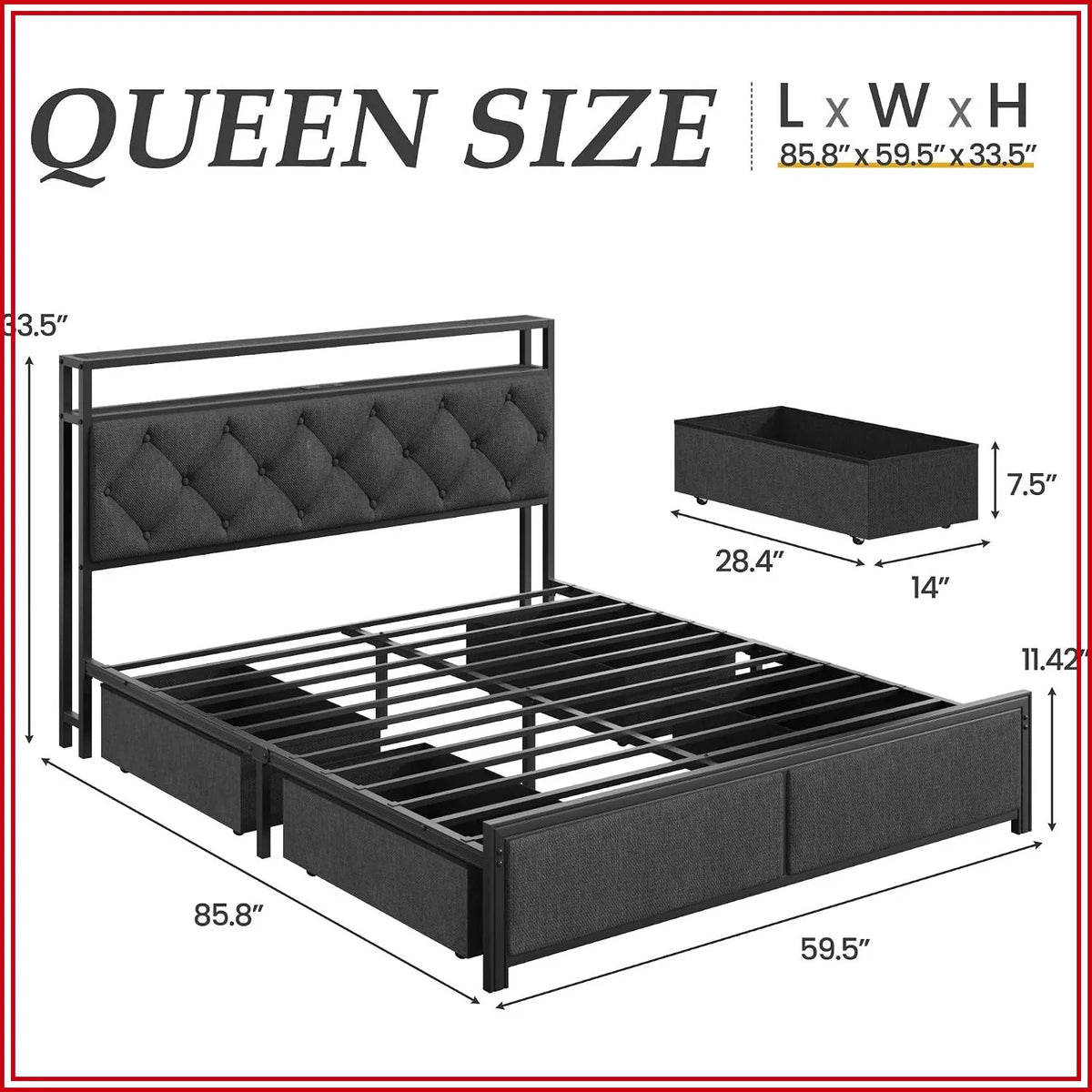Modern Upholstered Bed Frame With Integrated Led Charging Port