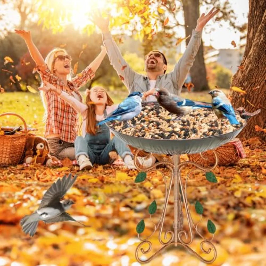 13" Diameter Vintage Metal Bird Bath Birdbaths with Cast Iron Pedestal Large Antique Bird Feeder for Outdoors Garden Patio Deco