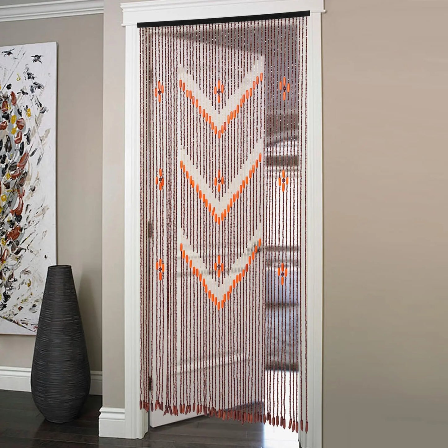 Natural Bamboo Wood Beaded Curtain for Doorway Room Divider 52 Strands 75" x 35"，Bamboo and Wooden Doorway Beads-Boho Bohemian C