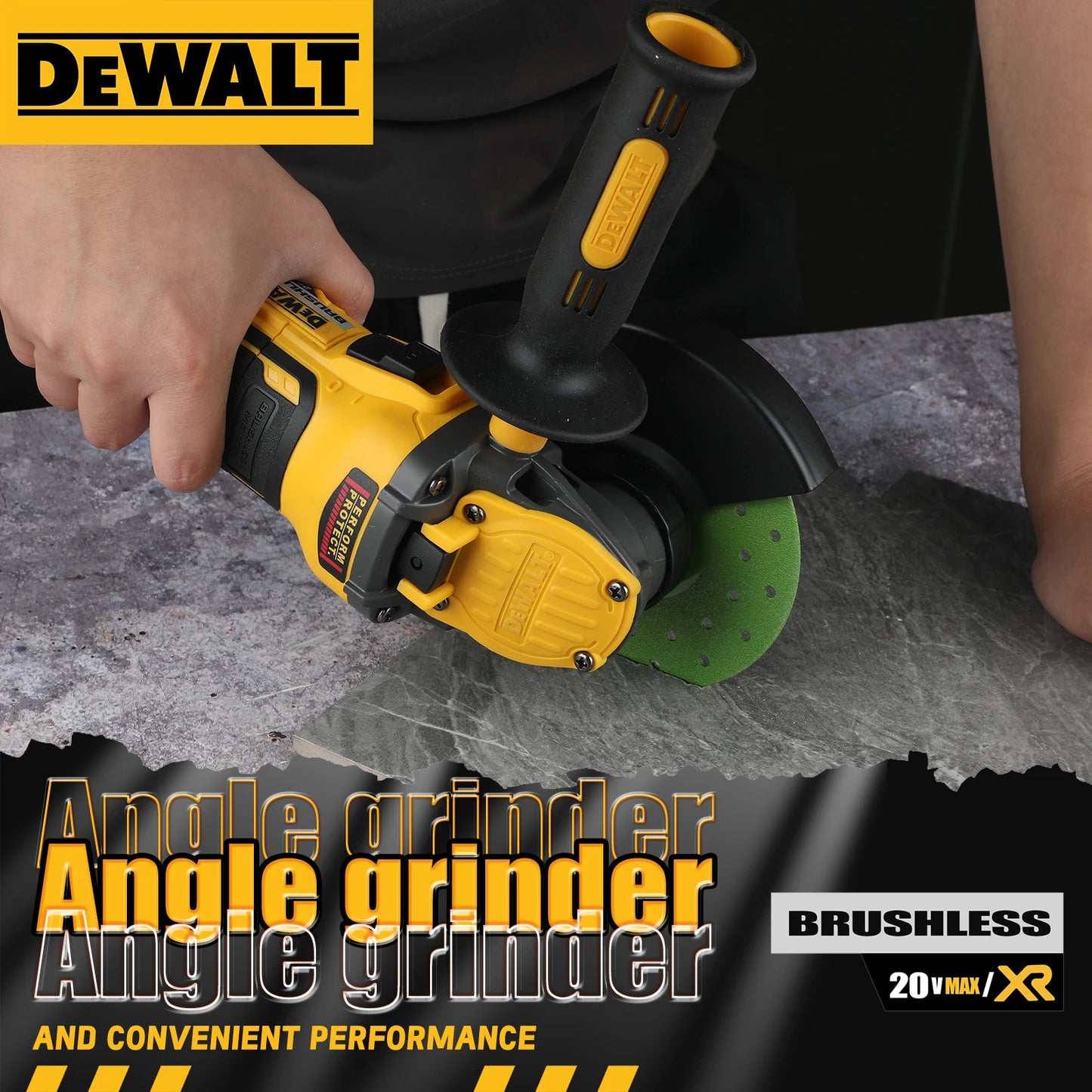 DEWALT DCG409 20VBrushless Angle Grinder,125mm Wheel,9000 RPM,800W,6.0Ah Battery,Efficient for Metal/Stone/Wood Cutting&Grinding