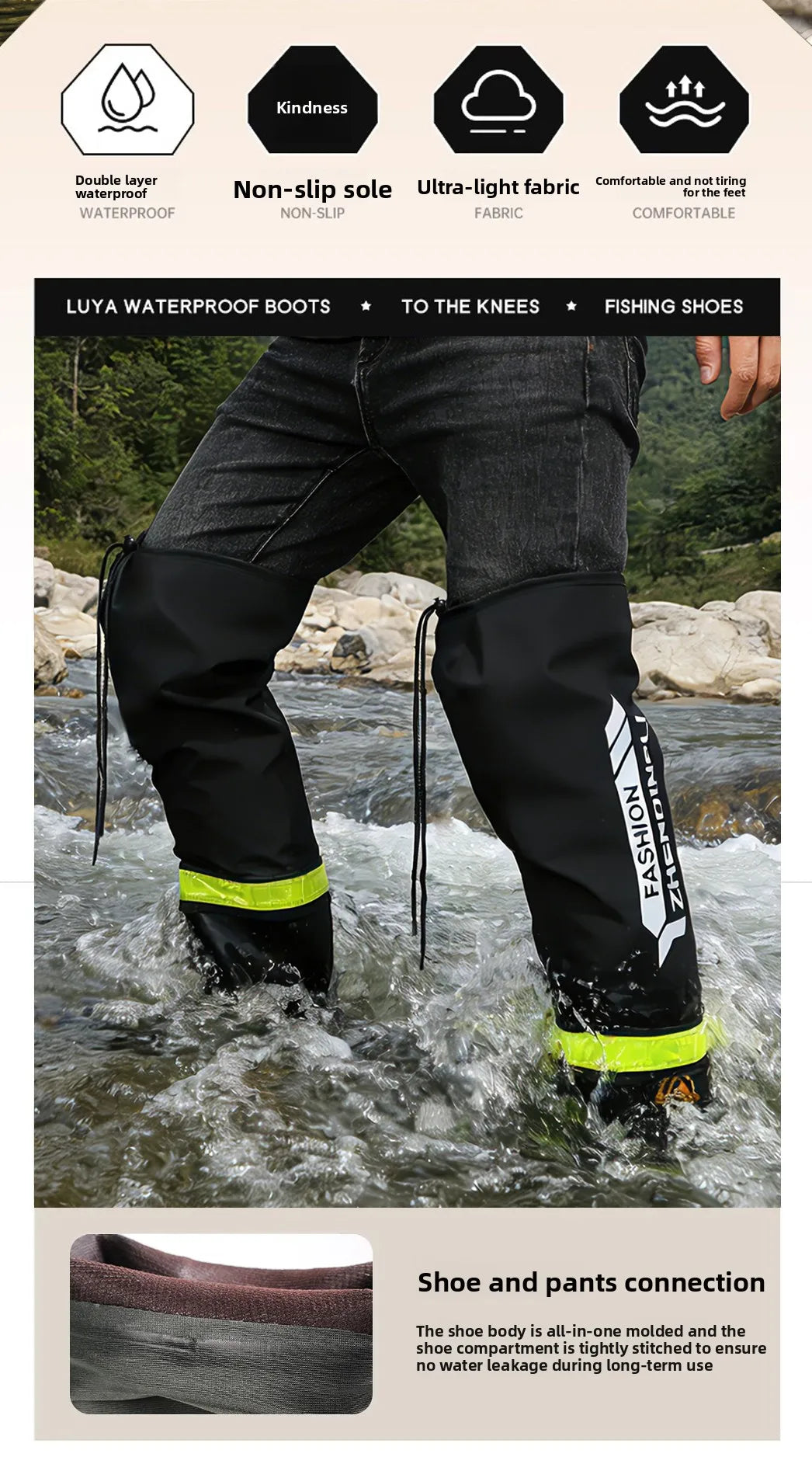 Foldable outdoor high-top rain boots men's lure waterproof anti-slip lure fishing wading boots rice transplanting stream tracing