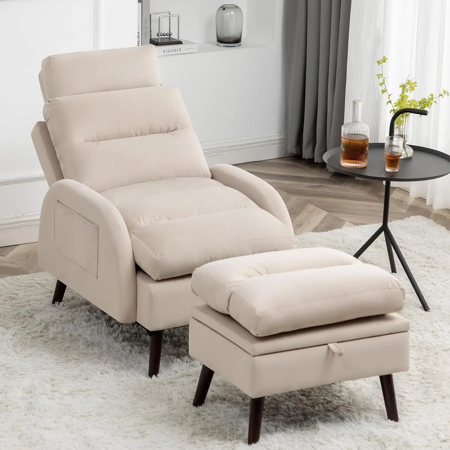Accent Chair with Ottoman, Comfy Reading Chair and Ottoman Set, Modern Oversized Velvet Lounge Armchair with, Customized