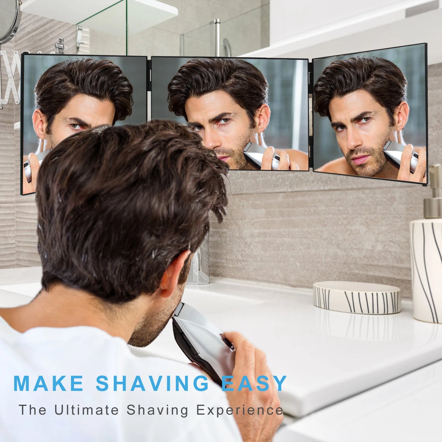 3 Way Mirror for Hair Cutting, Barber Mirror Self Cut, Haircut Mirror to See Back of Head, 360 Mirror for Haircuts for Men