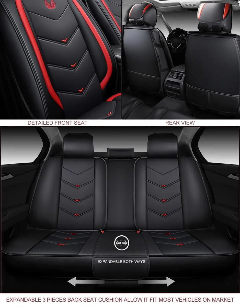 Car Seat Covers for 5 - Seat Cars, OS - 003 Red Waterproof Faux Leather, Fit for Most Sedans, SUVs and Pick - up Trucks