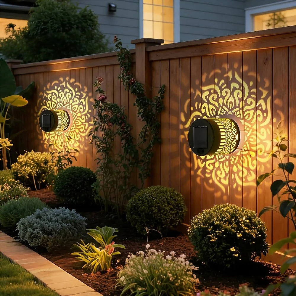 Outdoor LED Solar Fences and Wall Lights, Metal Mandala Lights, for Gardens, Lawns, Estates, Fences, Corridors, Lawns, Porches