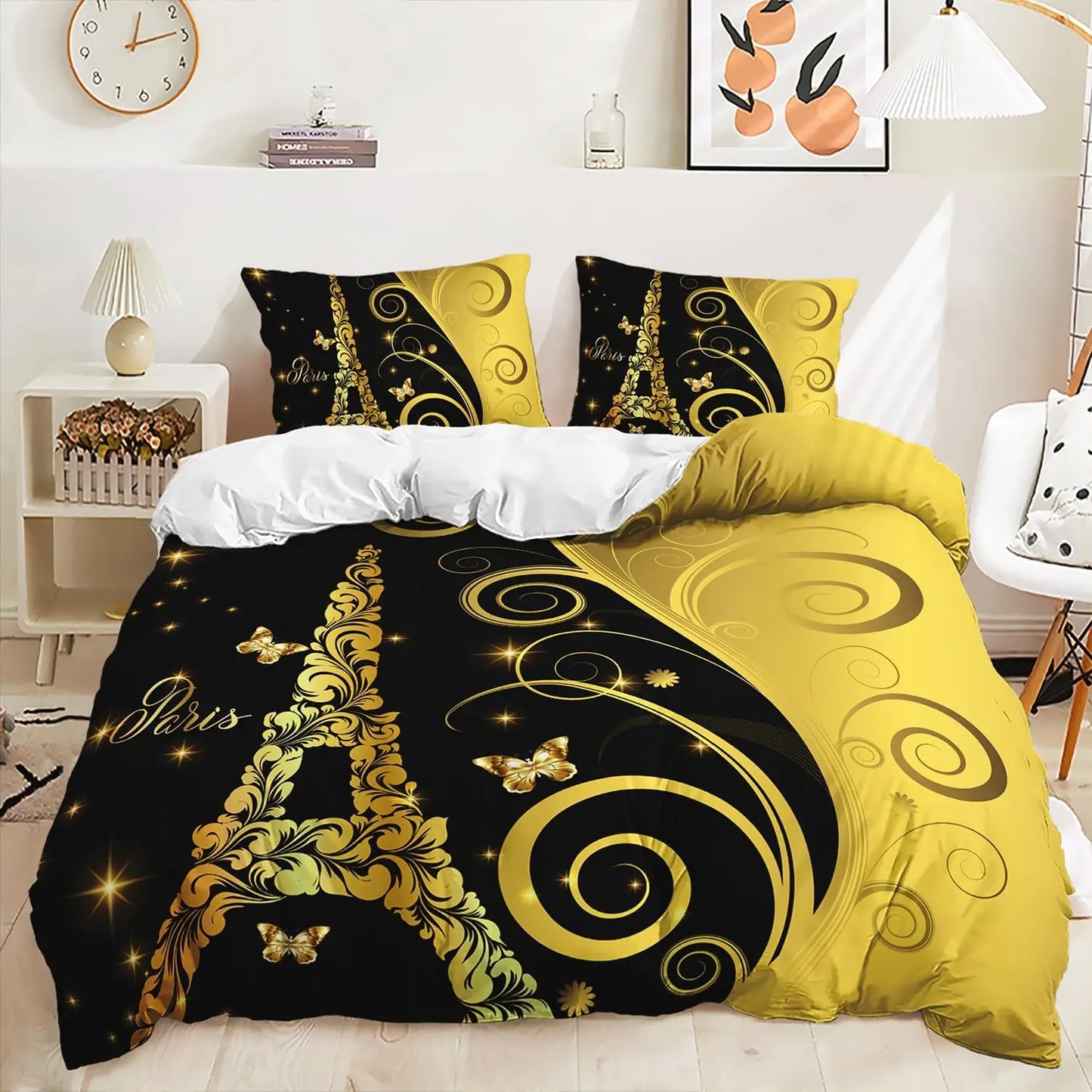 Eiffel Tower Duvet Cover Set Romantic Paris Tower Bedding Set French Style Home Decor Cityscape Quilt Cover King For Girls Boys