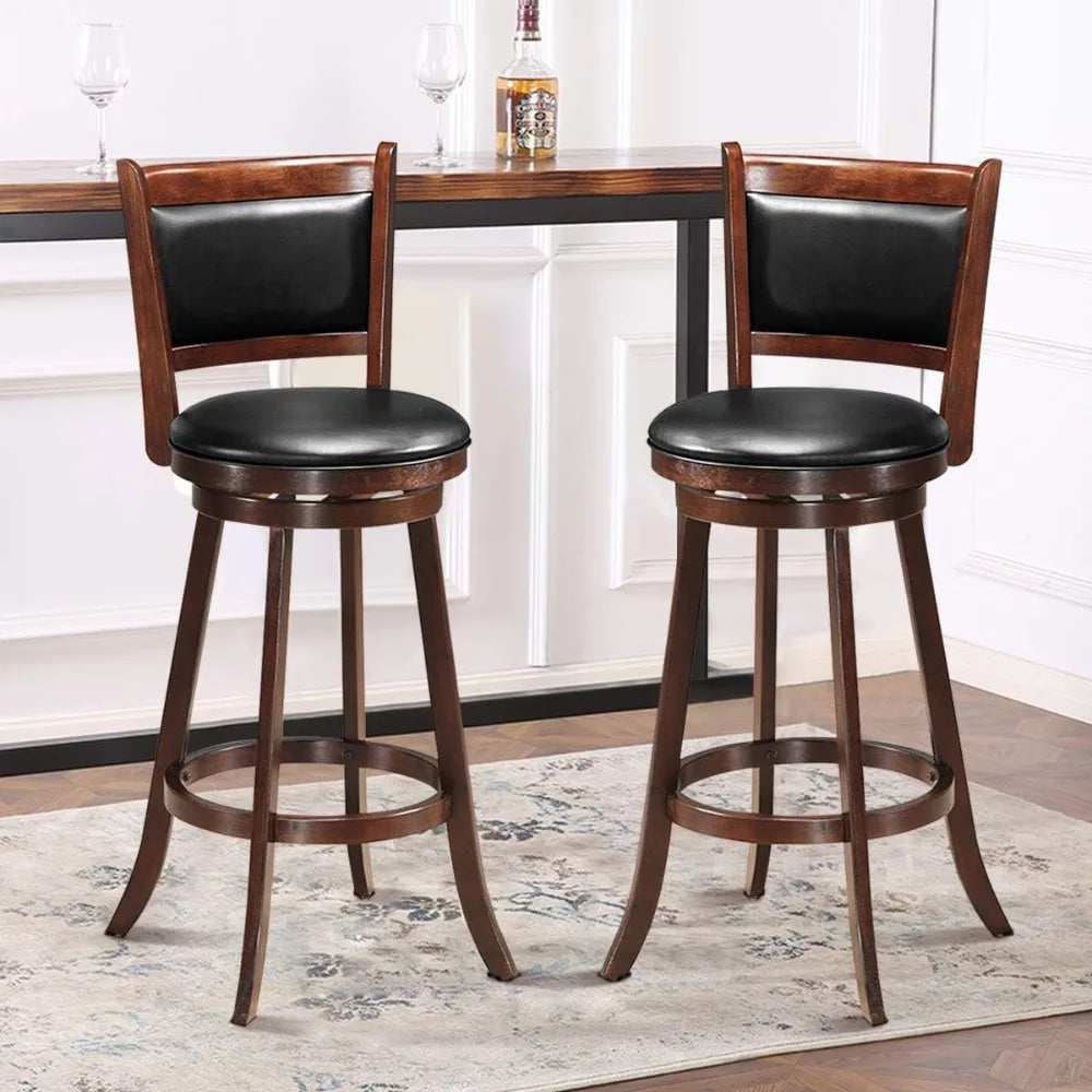 Pair Bar Stools With 360 Degree Swivel Leather Upholstery