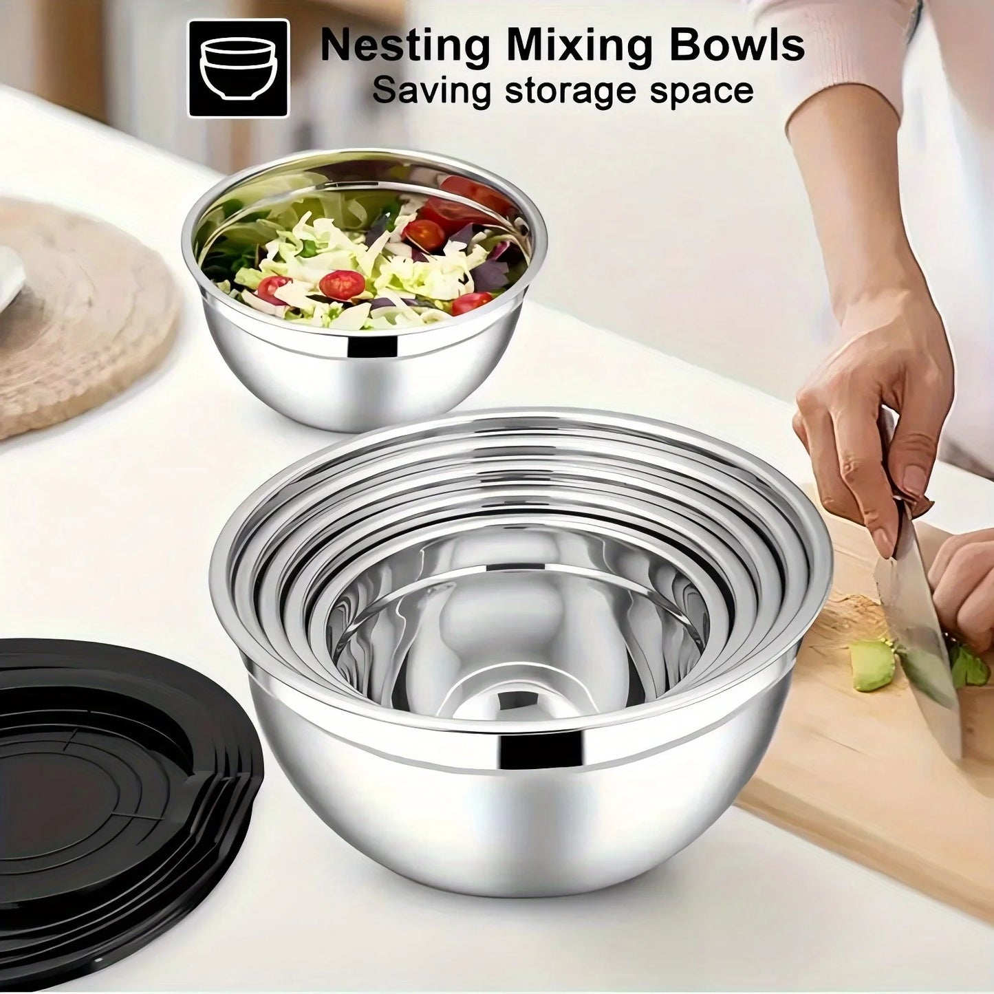 Stainless Steel Mixing Bowls with Lids and Grater Set