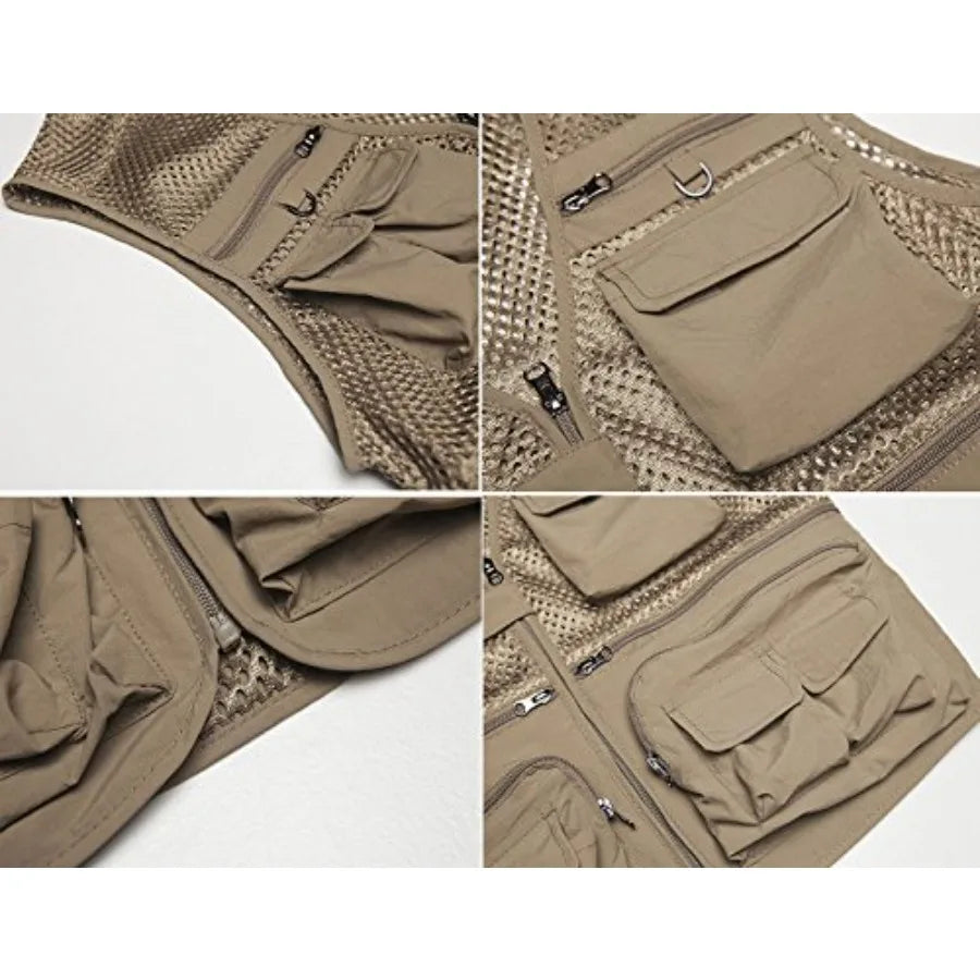 Men's Fishing Vest Utility Lightweight Outdoor Travel Safari Photo Cargo Vest with 16 Pockets