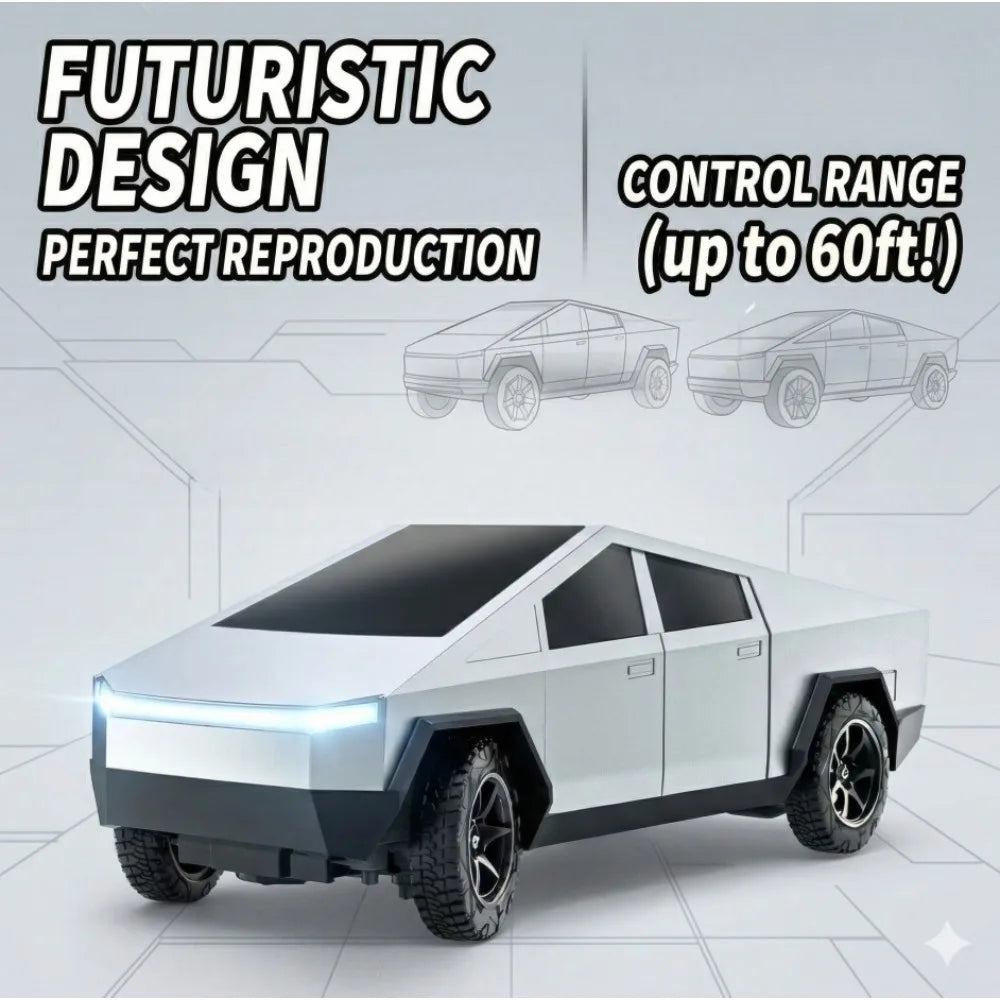 1:12 Scale Cyber Pickup RC Car, 4WD Off-Road Vehicle with LED Lights, Electric Remote Control Toy Car, Birthday Gift for Boys
