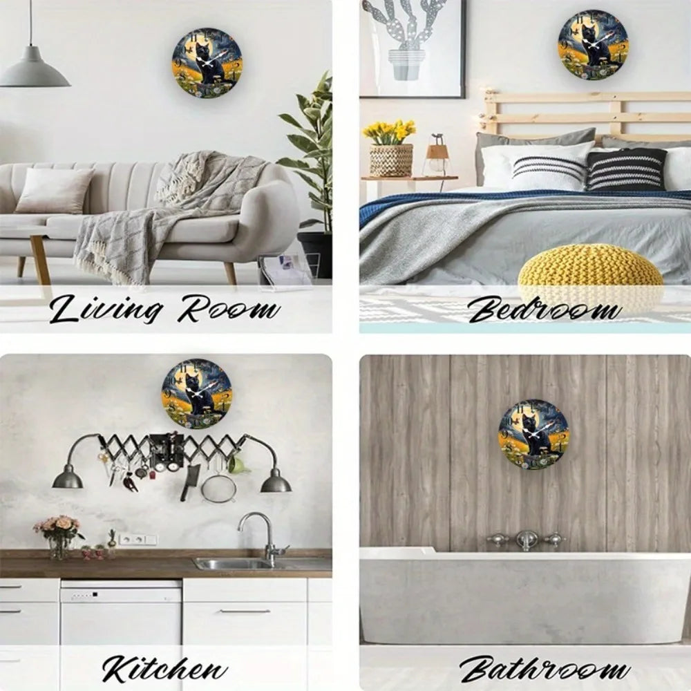 One Pack, Moon and Kitten Scene Silent Wall Clock, Suitable for Home Decor, Gift Giving, AA Battery