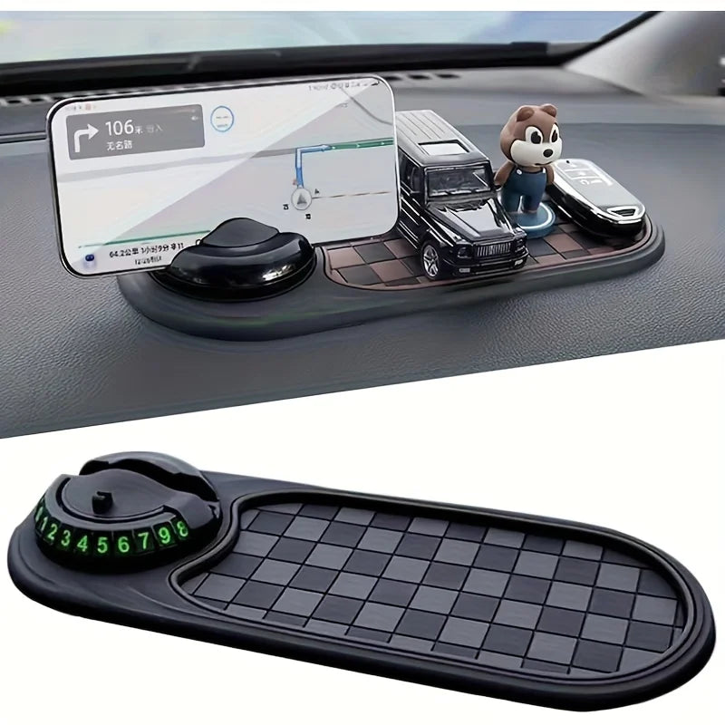360 ° rotatable car anti-skid pad with phone holder and parking number - anti-skid dashboard manager for storing keys, phones and navigation, durable black car interior design, car phone holder, navigation aids, fun design,