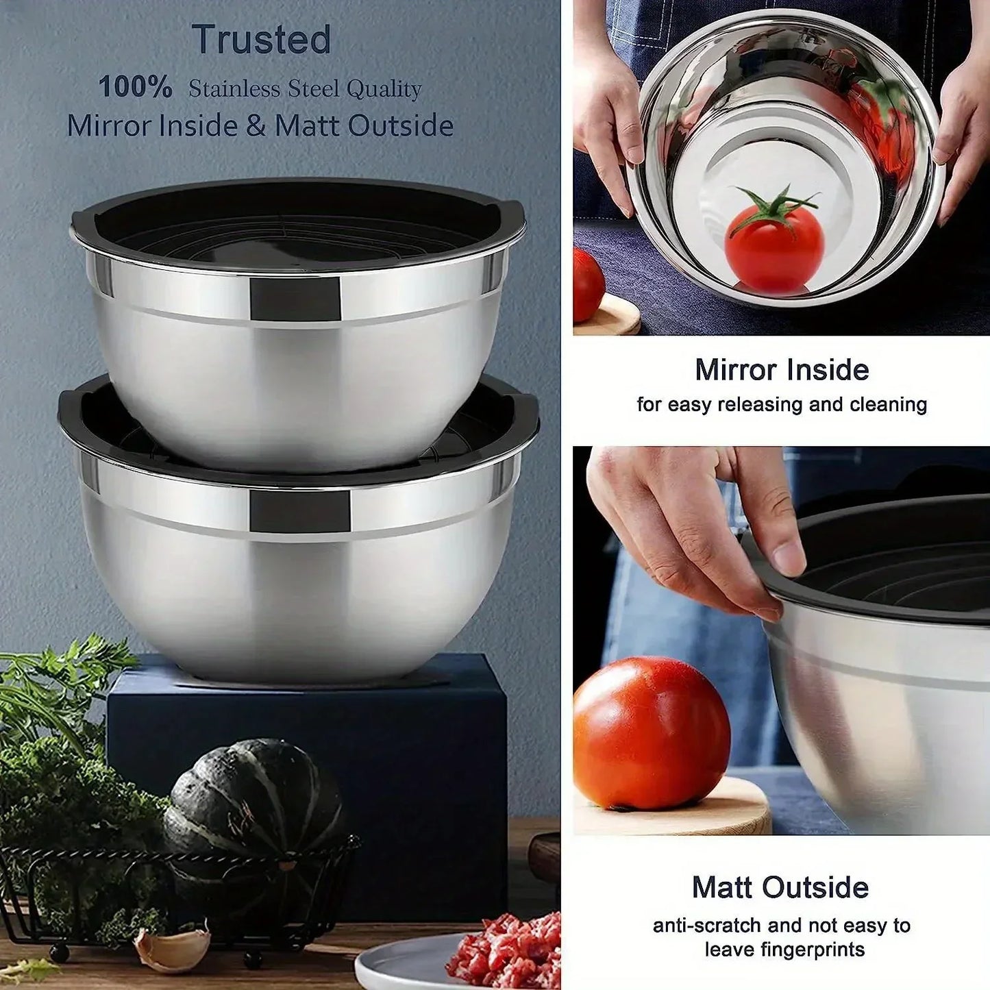 5 Piece Stainless Steel Nesting Mixing Bowl Set Kitchen Essentials for Baking Serving Dishwasher Safe Easy to Store