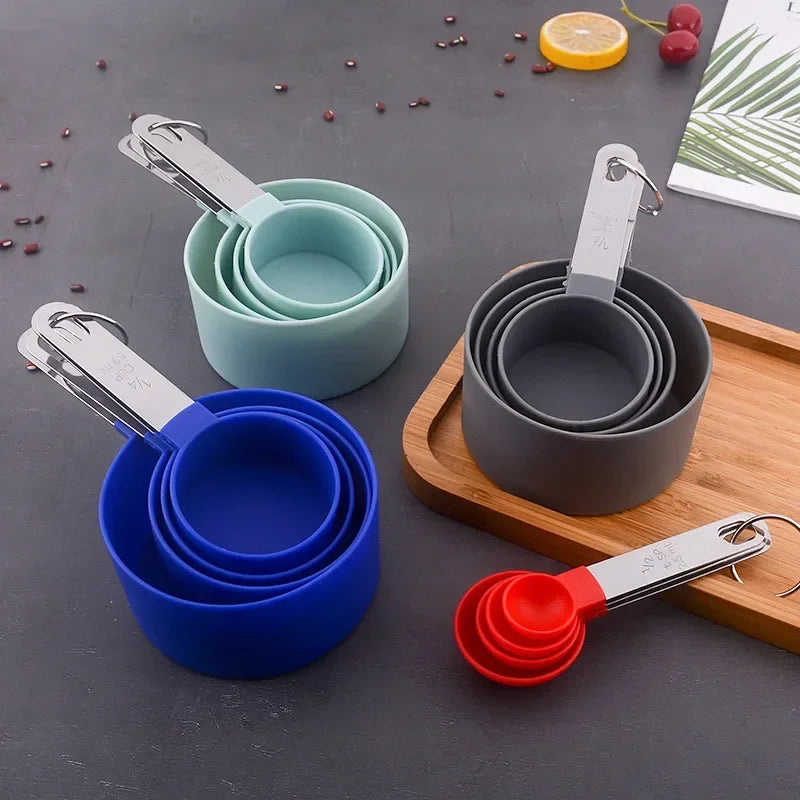 Measuring Spoons And Cups Set With Plastic Handles Kitchen