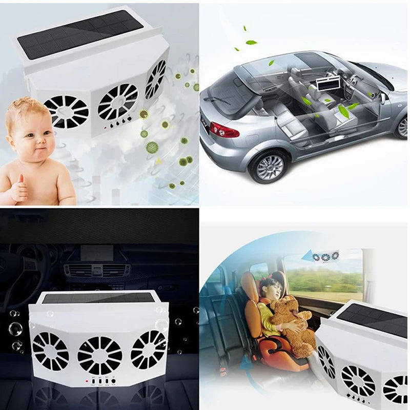 Summer solar-powered dual-fan car window windshield car ventilation outlet ventilation cooling air conditioning exhaust
