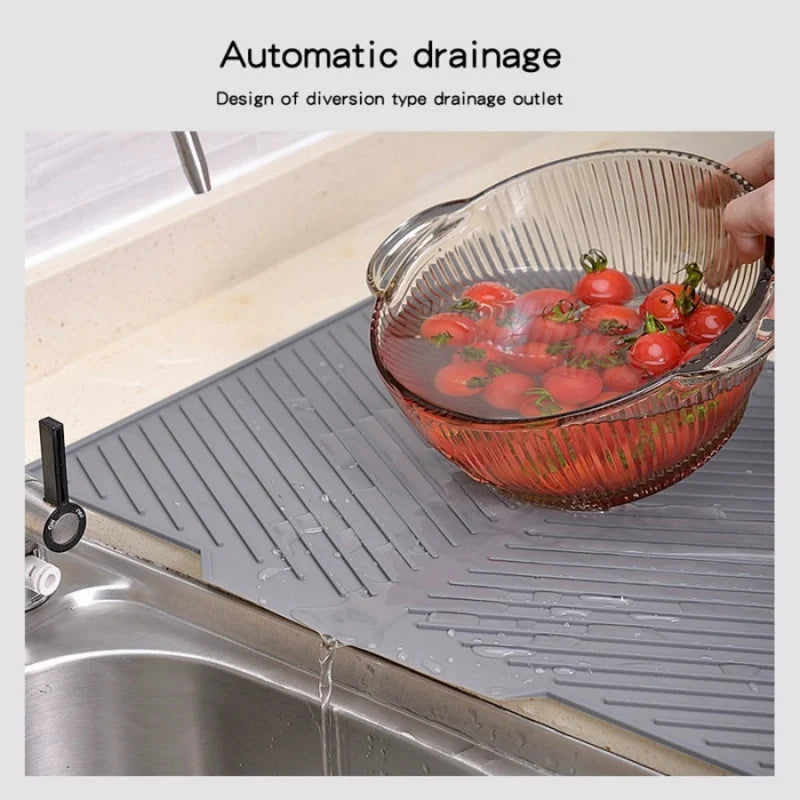 1pc Silicone Draining Pad Diversion Opening Slope Dish Cup Storage Pad Bathroom Water Filter Pad Non-Slip Mat Kitchen Unit Heat