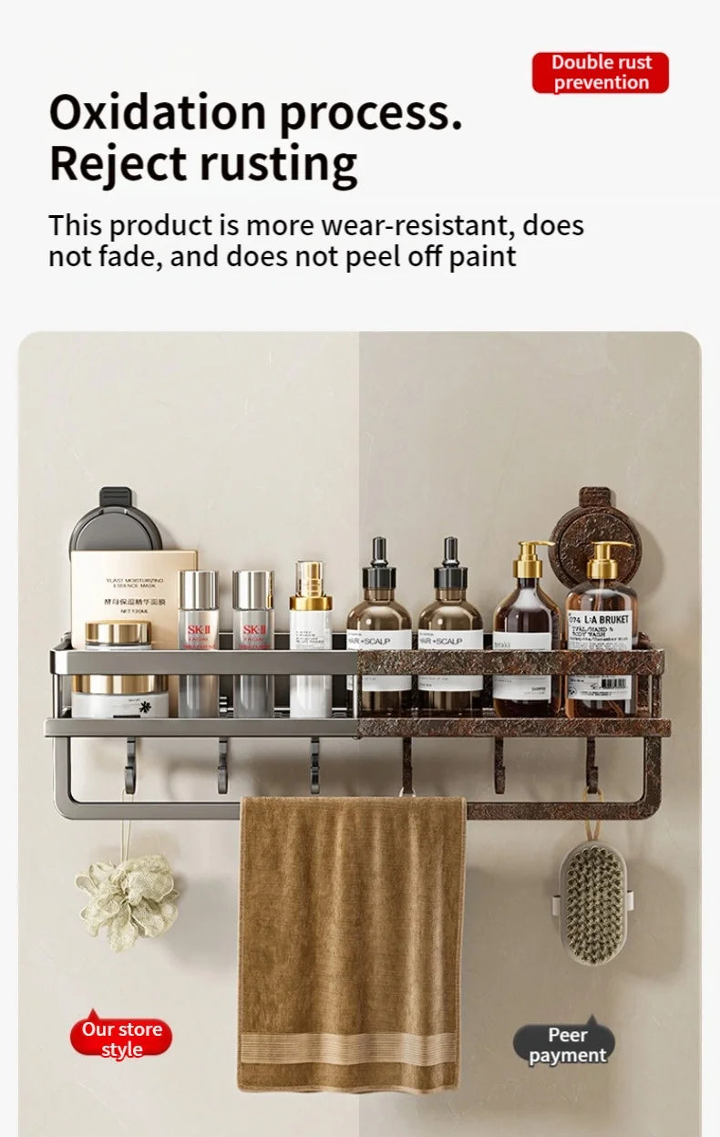 No Drill Suction Cup Suction Bathroom Rack Bathroom Shelf Toilet Space Aluminum Hanging Rack Bathroom Organizer Hang On The Wall