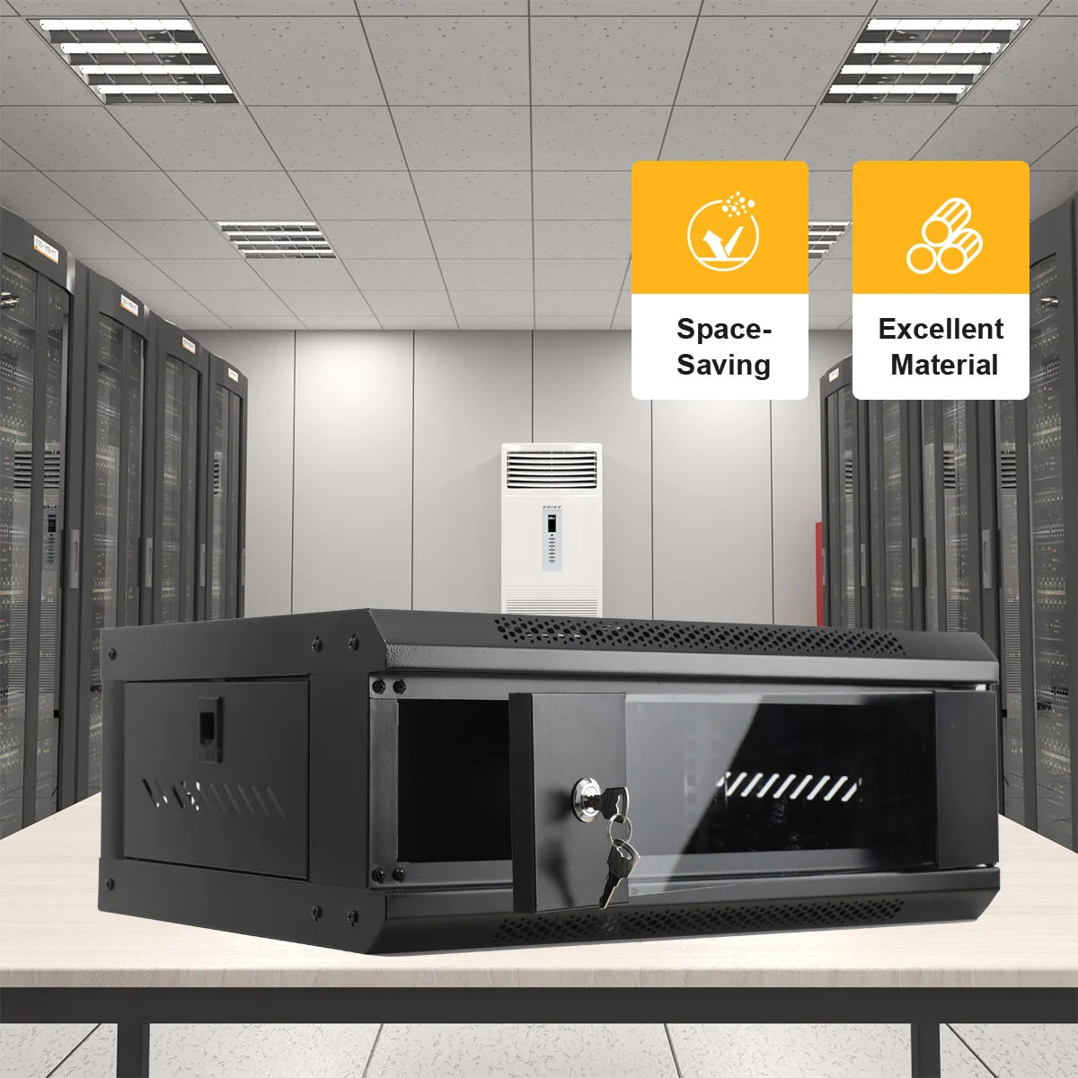 Modern 4U Wall Mount Network Server Cabinet Enclosure Rack Panel Black With Lock Door Mount