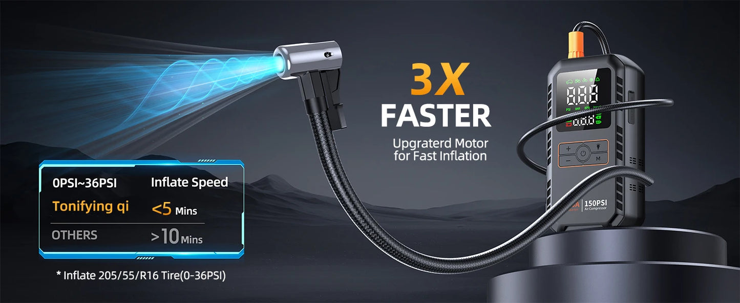 PAIVIROKU 5000A Car Jump Starter with Air Compressor 150PSI Air Pump  Auto Battery Booster Portable Power Bank Tire Inflator