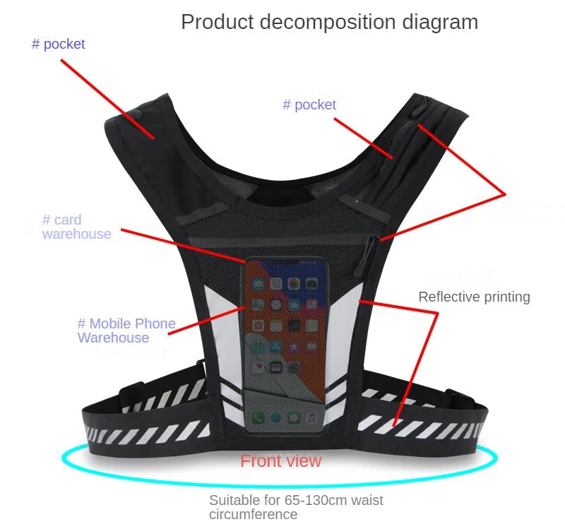 Reflective Running Backpack Lightweight Sports Running Cycling Vest Mobile Phone Cards Bag Men and Women Jogging Fitness Vest