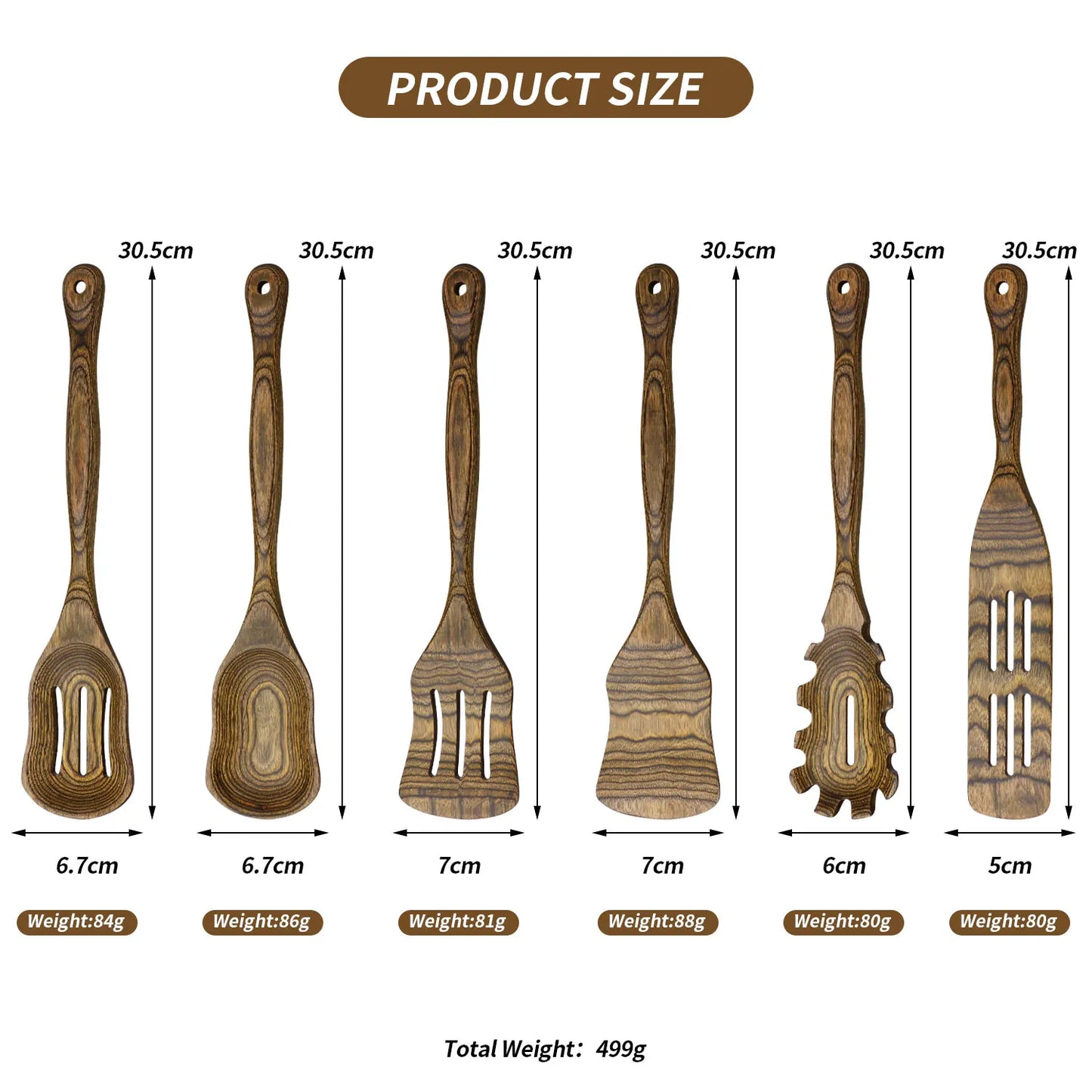 Pakkawood Kitchen Utensils Set With Slotted Spatula