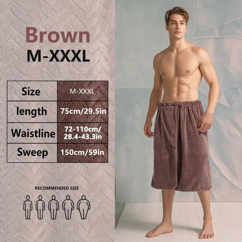 suitable for M-XXXL Men's bath skirt bath towel plus size bath skirt suitable for home, travel, steaming, spa, beach,