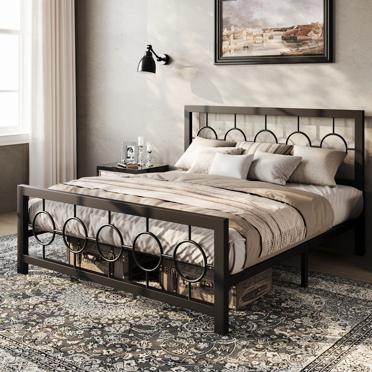 HOOMIC Vintage Circular Metal Platform Bed Frame Durable
