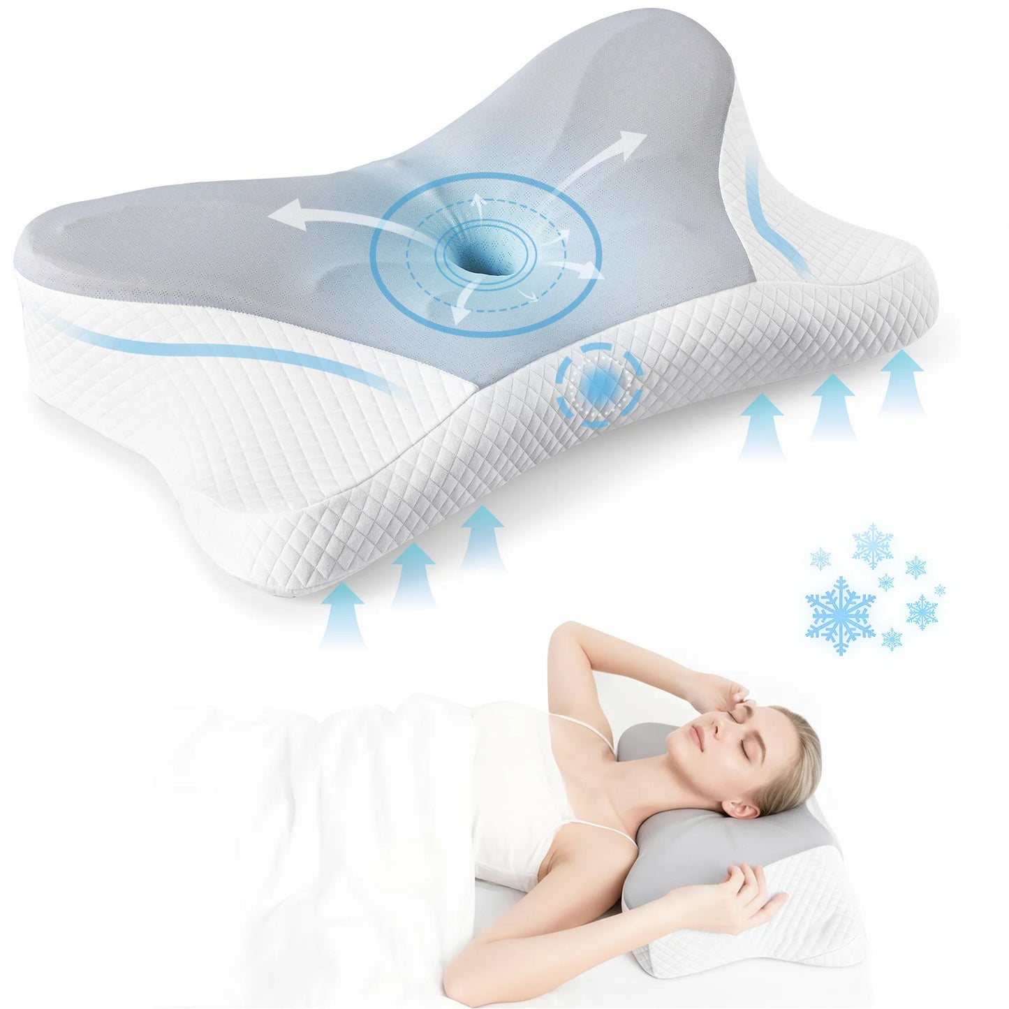 MCQ Ergonomic Cooling Memory Foam Neck Pillow Washable Cover