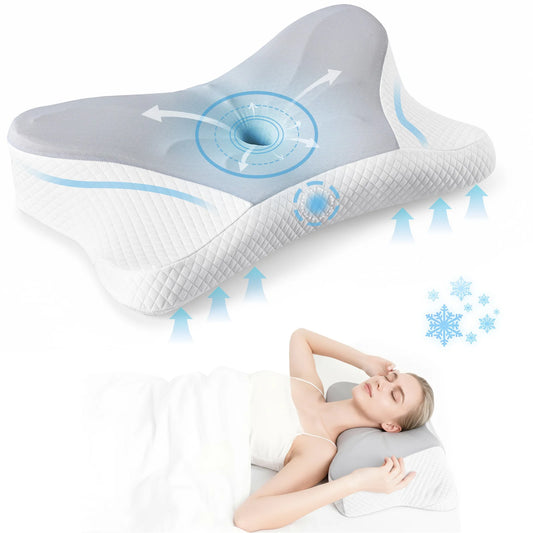 MCQ Ergonomic Cooling Memory Foam Neck Pillow Washable Cover
