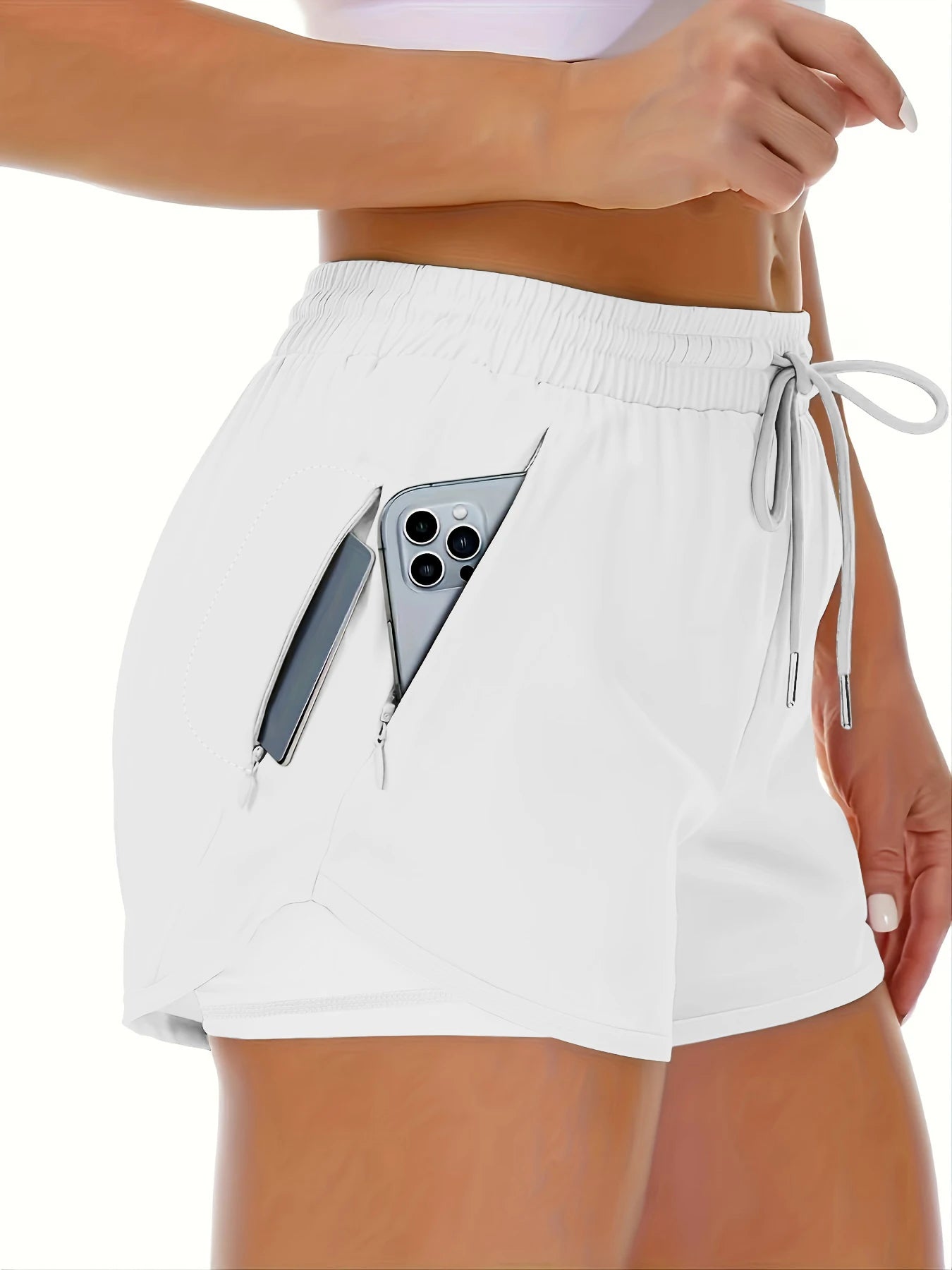 Women's athletic shorts, running, yoga, two-piece design, anti-exposure shorts, fitness, elastic, slimming leggings