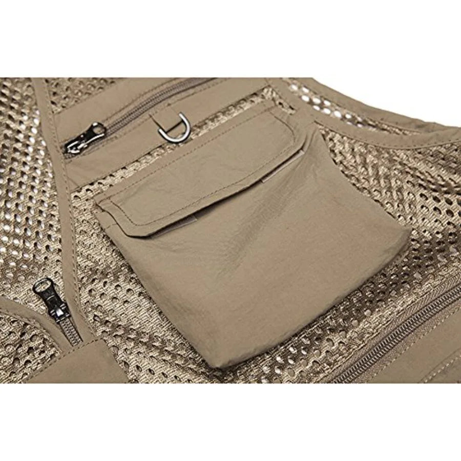 Men's Mesh Breathable Openwork Camouflage Journalist Photographer Fishing Vest Waistcoat Jacket Coat