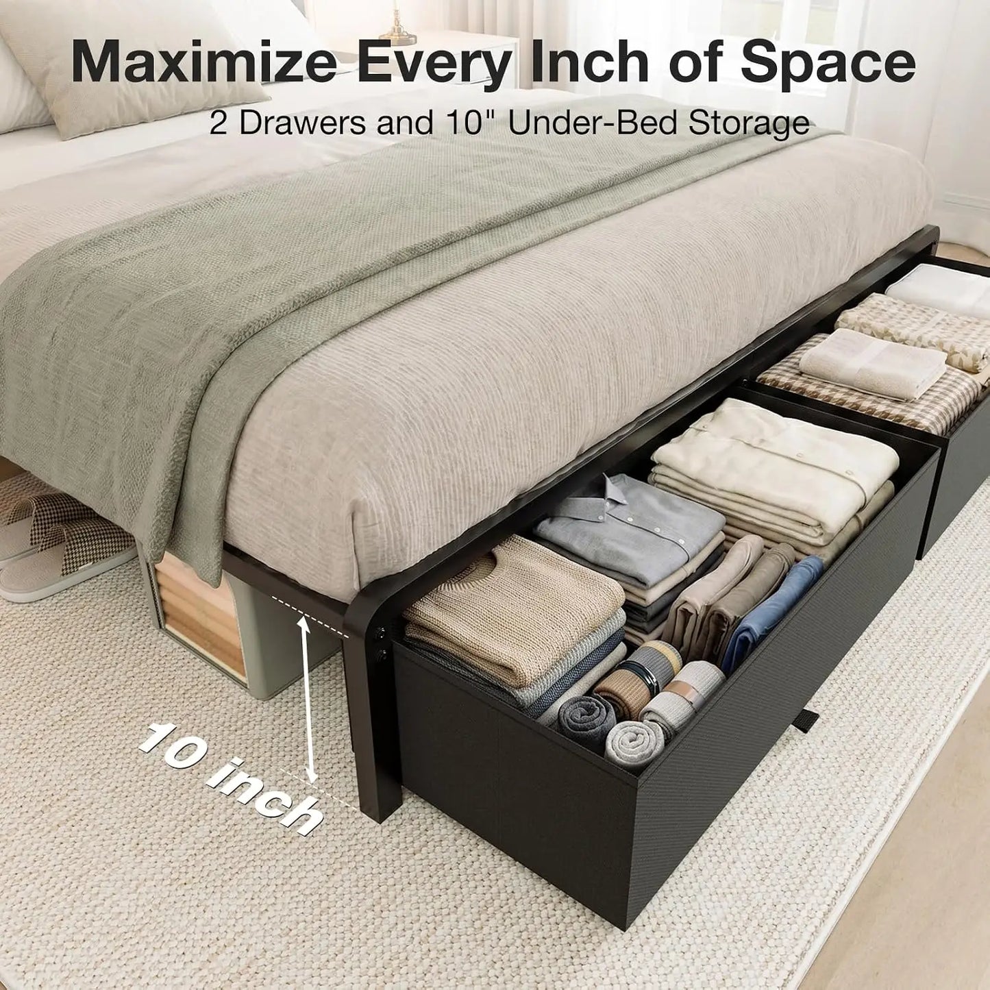 Luxury Upholstered Bed Frame With Spacious Storage Drawers