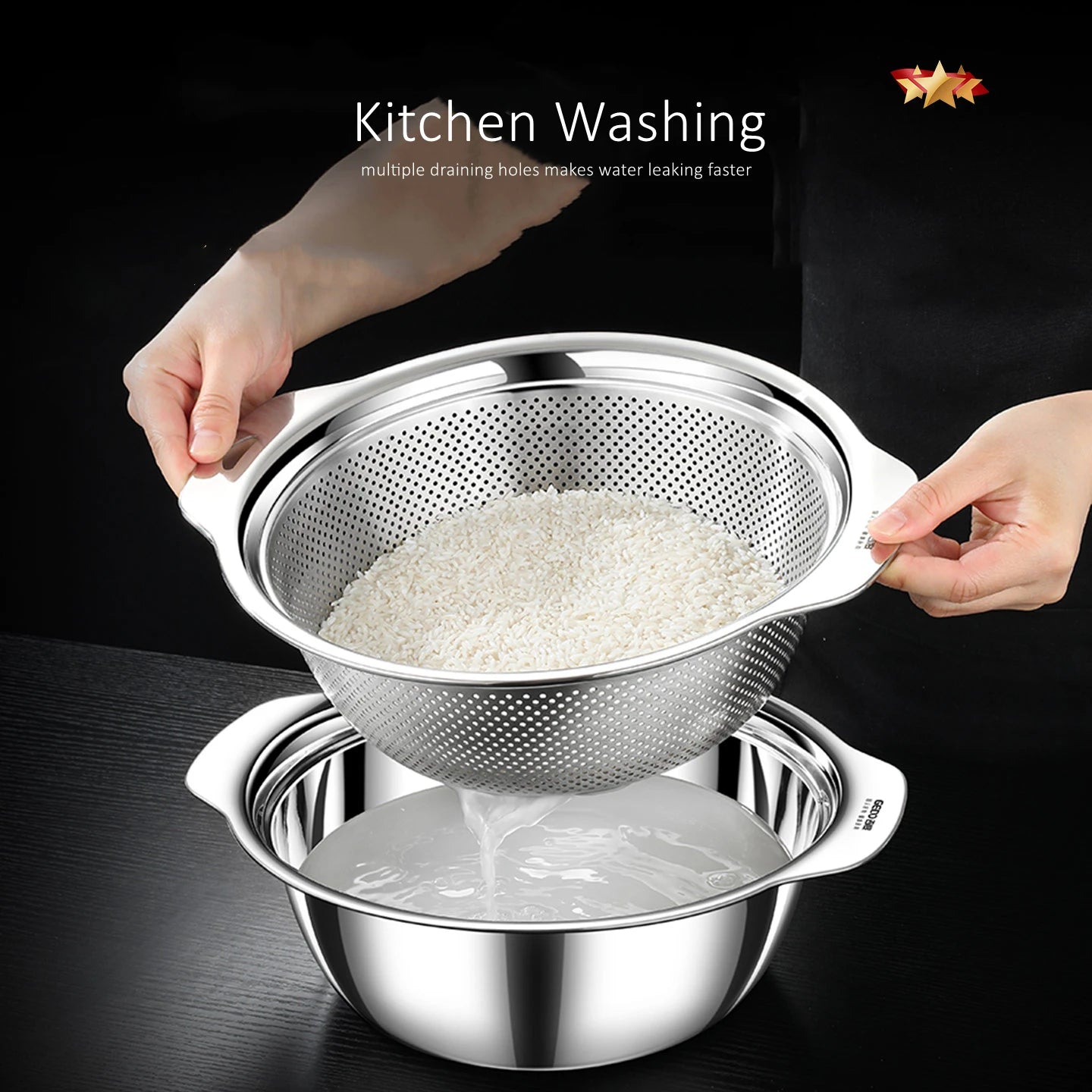 LFGB Certification 304 Stainless Steel Kitchen Washing Drainage Basin 23cm~31cm Diameter Colander with Dense Small Holes