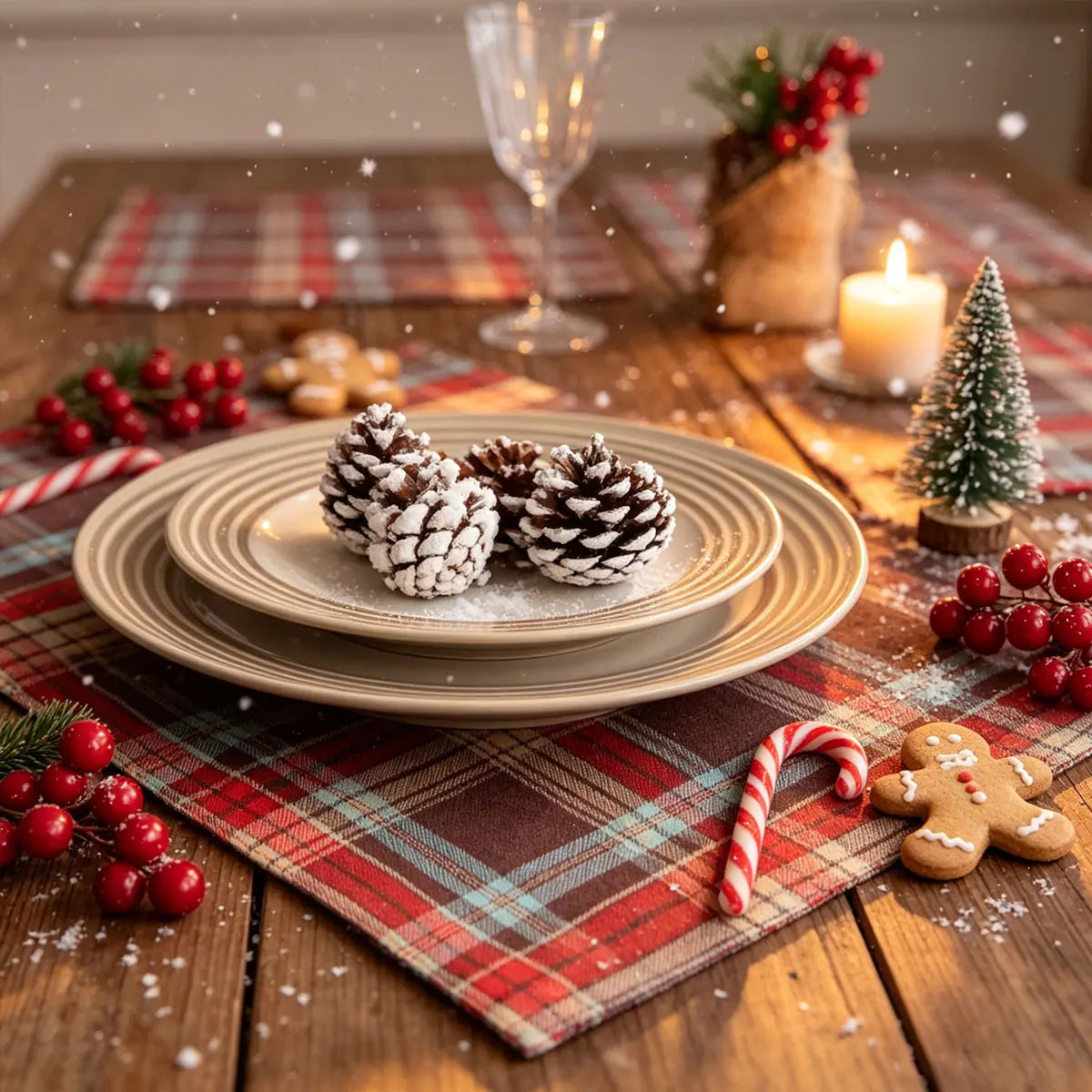 2/4/6Pcs Christmas Tartan Plaid Placemats Washable Table Mats for Holiday Dining Table Decor