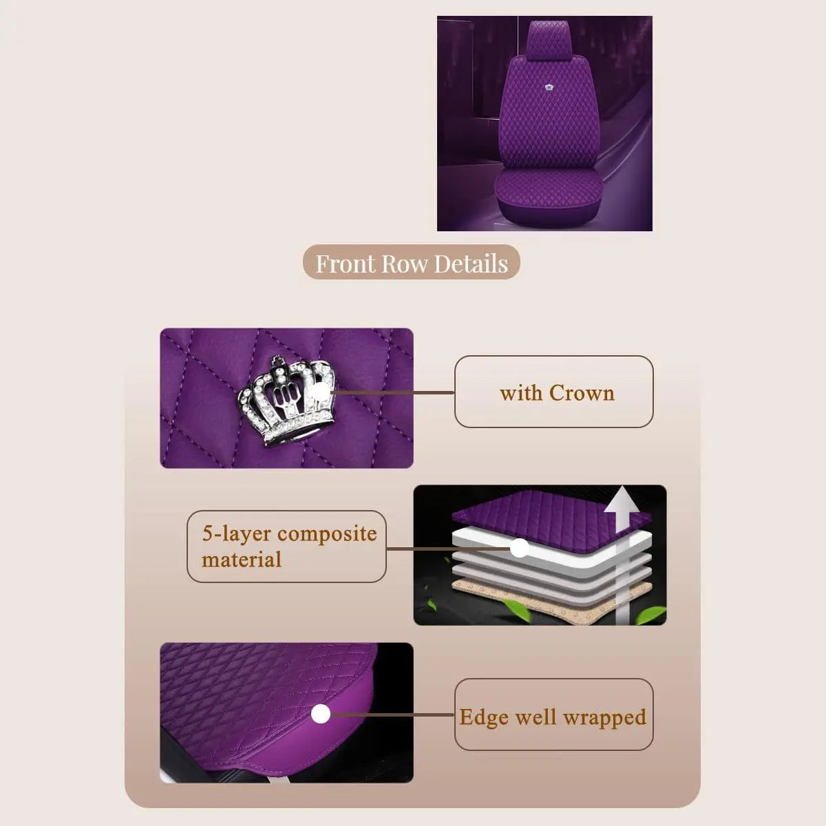 Universal Auto Seat Protection, Full Set, Leather, Purple, Front and Rear Seat Covers