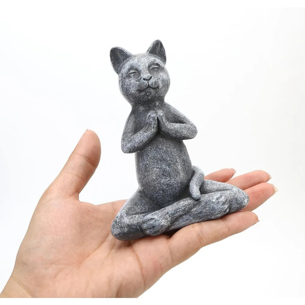 Yoga Cat Meditating Buddha Zen Figurine Art Statue Sculptures Ornament, Handmade Resin Budda Meditation Decorative