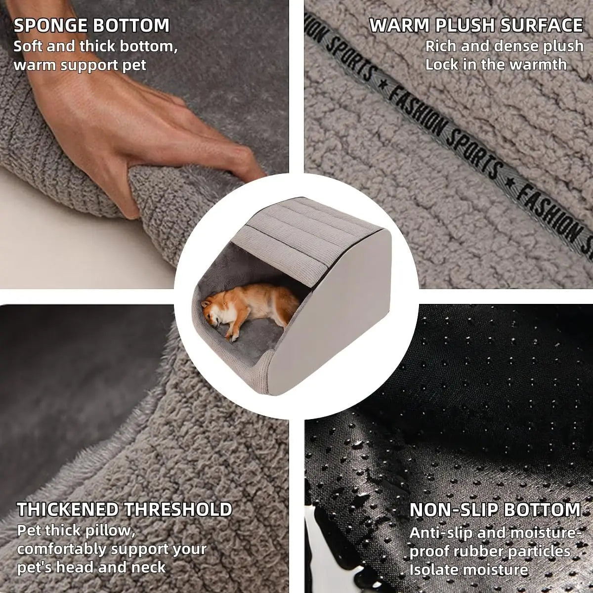 Extra Large Dog Bed House with 30D Memory Sponge, Cozy Indoor Plush Cave for Medium Large Dogs, Non-Slip Bottom (Grey, M)