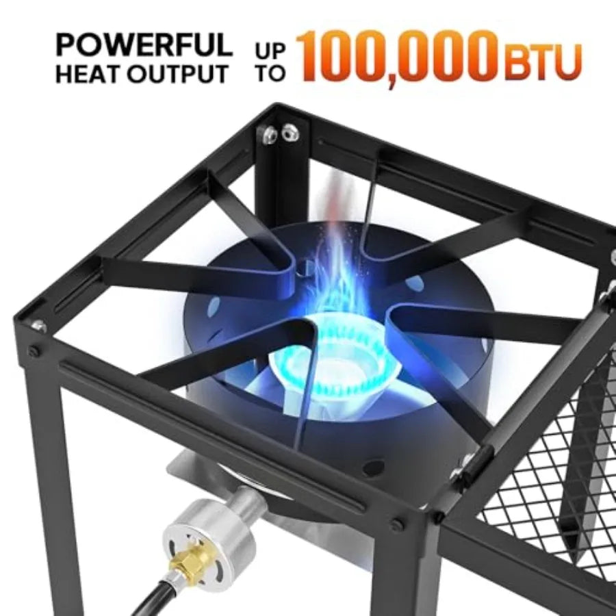 ROVSUN 100000 BTU Propane Stove with Foldable Side Shelf Single Burner Gas Stove for Outdoor Cooking with Regulator in Black Pe