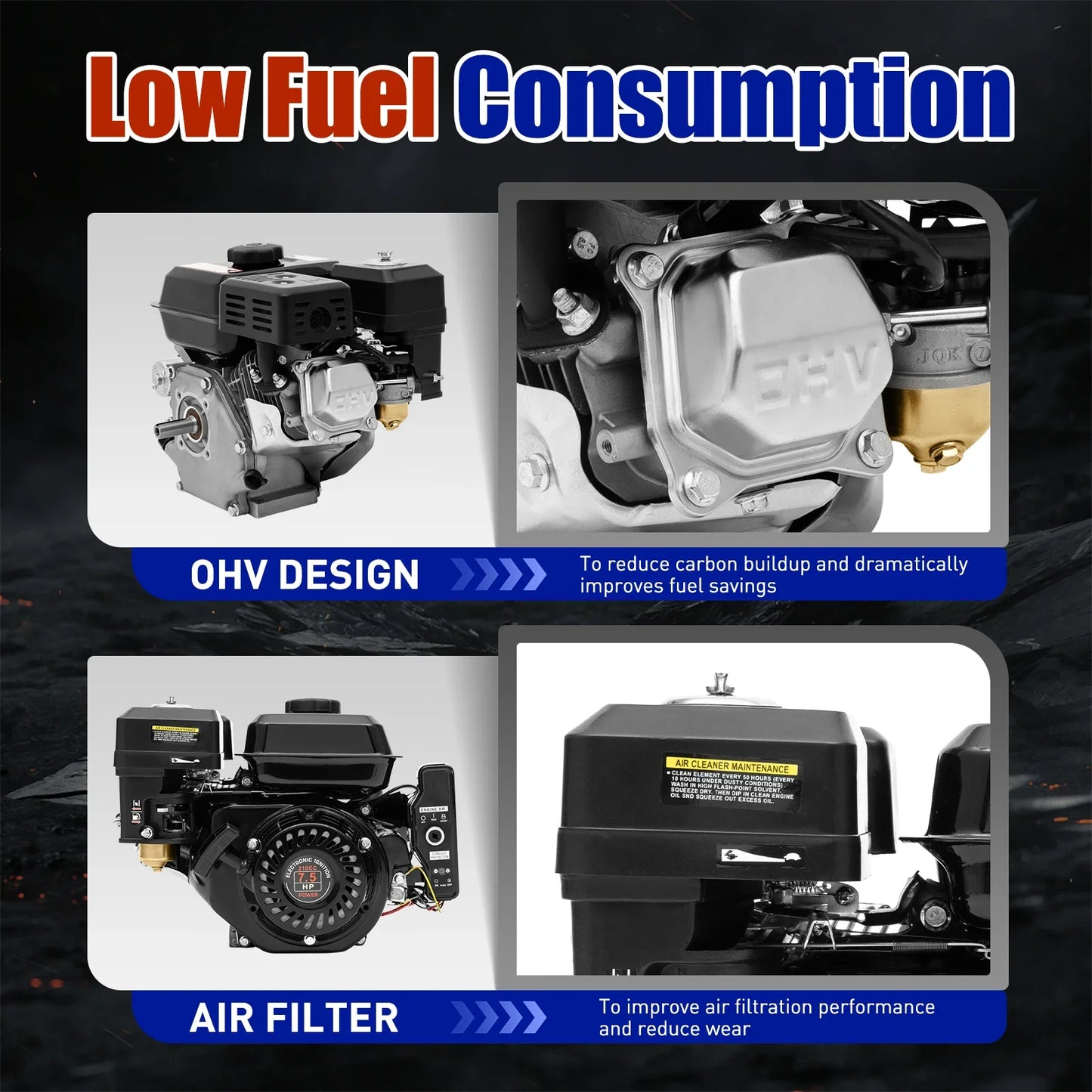 7.5HP 4 Stroke Gas Engine Go Kart Motor Engine, 212CC OHV Air Cooled Pullstart Motor Single Cylinder Gas Engine (3600RPM Speed)