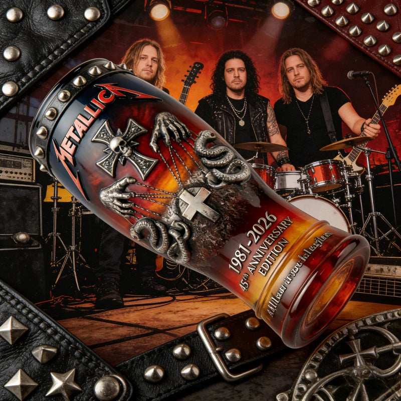 Metallica 45th Anniversary1981-2025 3D Embossed Blue Beer Glass, Heavy Metal Rock Band Collectible Tumbler,Barware Gift for Fans