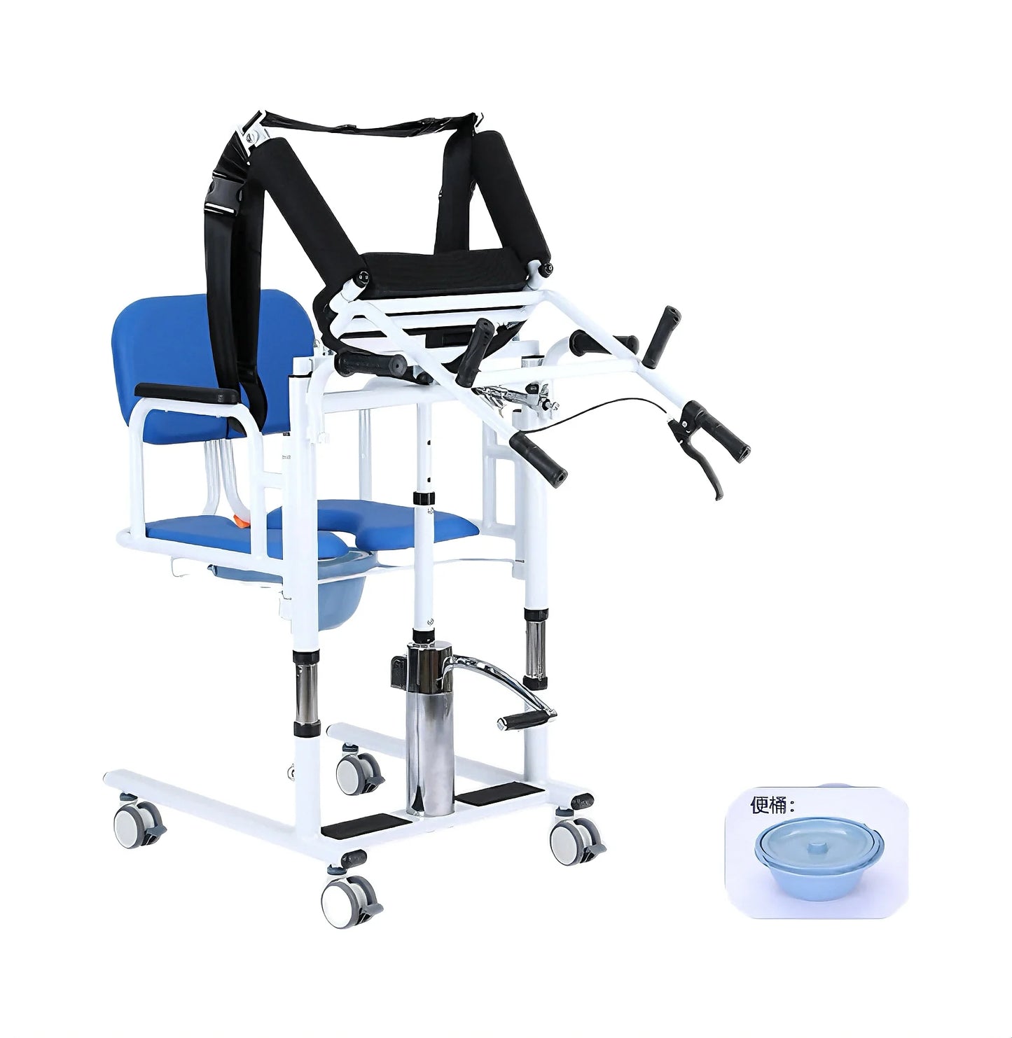 Patient Lift Chair, Metal Adjustable Height Transport Wheelchair, Elderly Transfer Lift, Home Nursing Toilet Transfer Chair