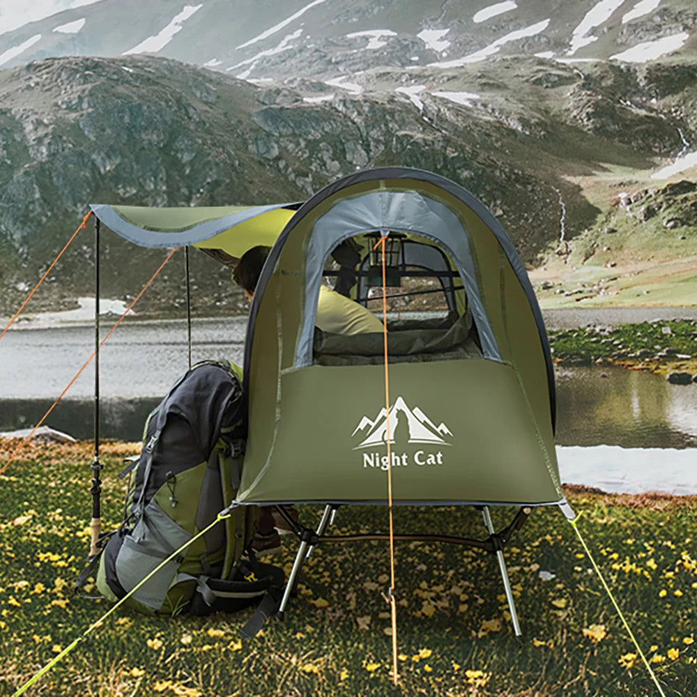 Night Cat Pop-up Camping Tent: 1 Person Tent Waterproof Instant Easy Setup Tunnel Tent Fits for Camping Cot (Excluded)