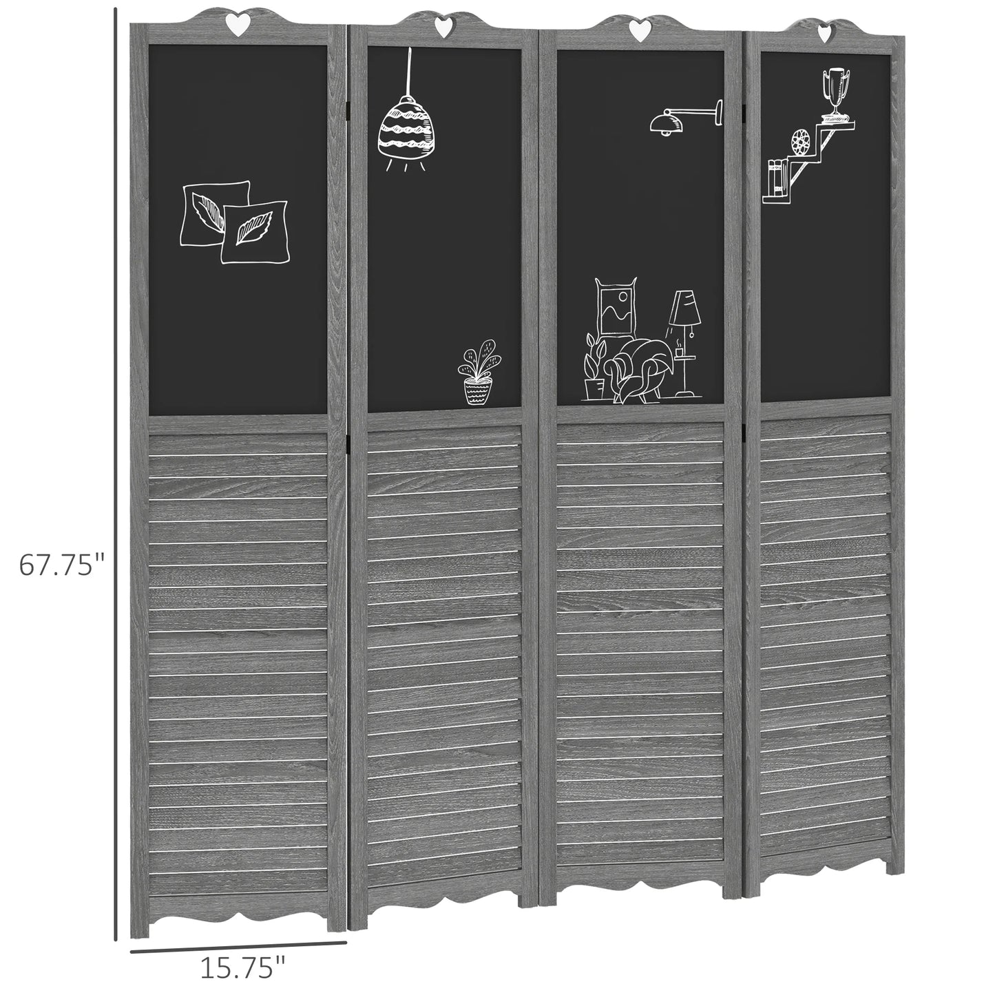 4-Panel Folding Room Partition Divider Wall, Privacy Screen Gray