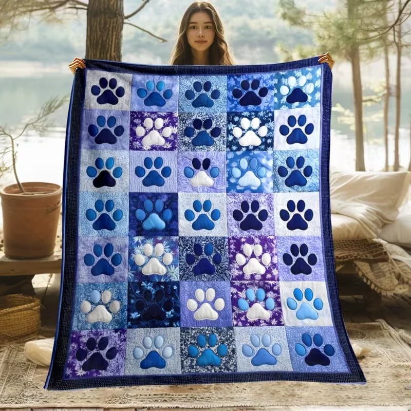 Paw Prints Pattern Used for Sofa Bedroom Living Room Bed Blanket Flannel Gifts for Family Friends Camp Travel Flannel Blankets