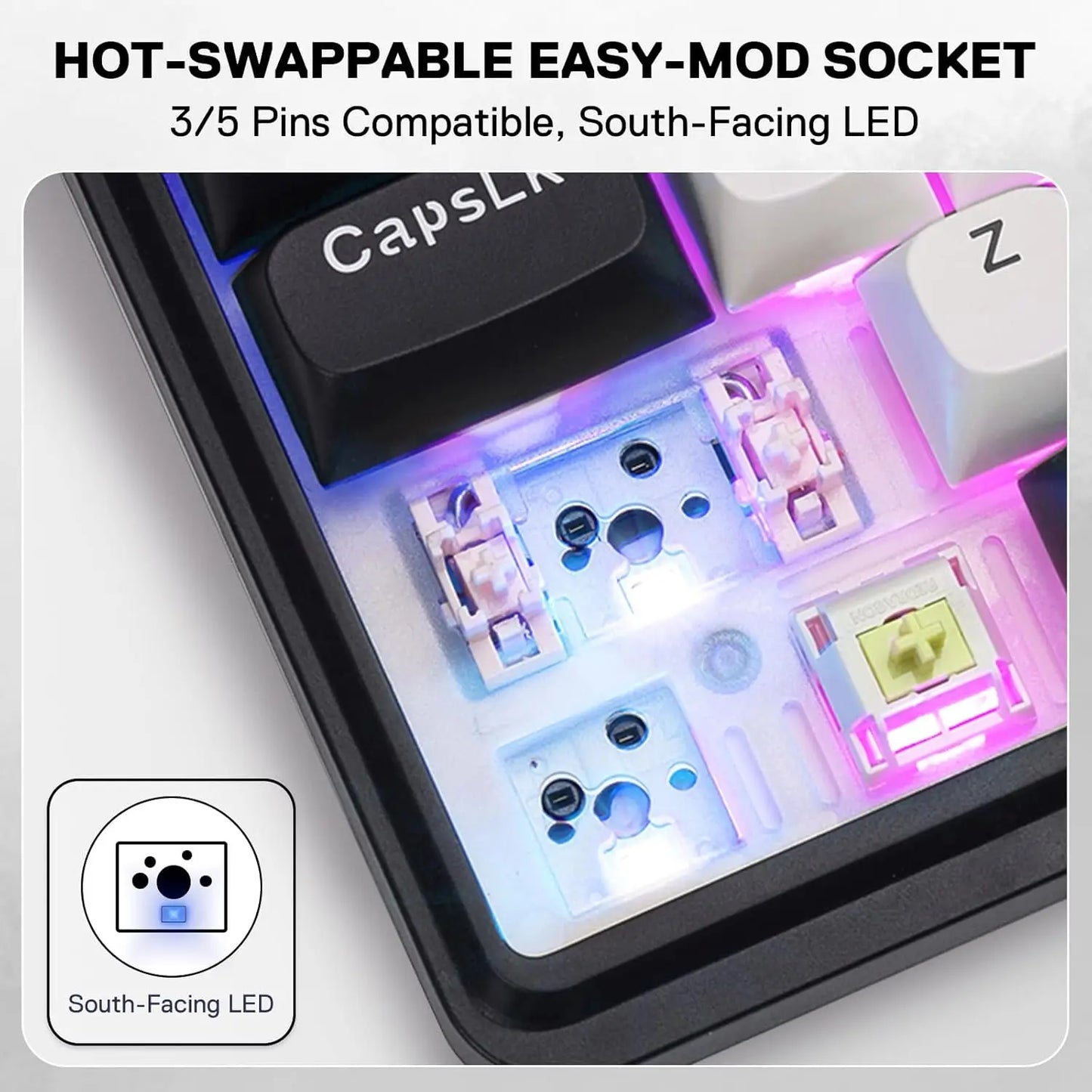 Redragon K745 PRO Wireless Gasket RGB Gaming Hot-Swap South-Facing LED Socket 108 Keys Mechanical Keyboard,White&Black