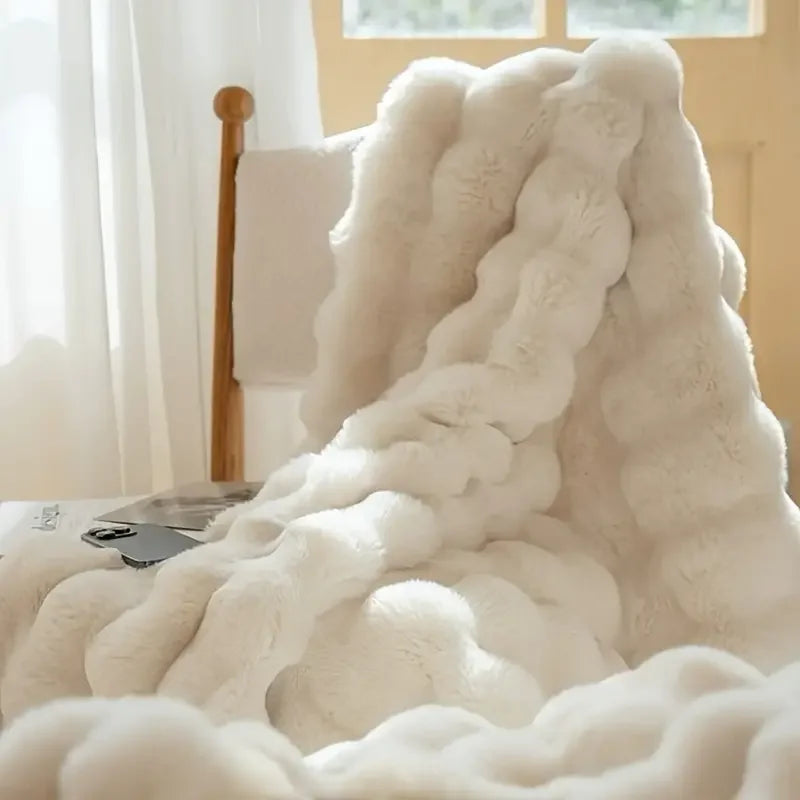 Fluffy Bubble Fleece Throw Blanket For Cozy Couch Decor